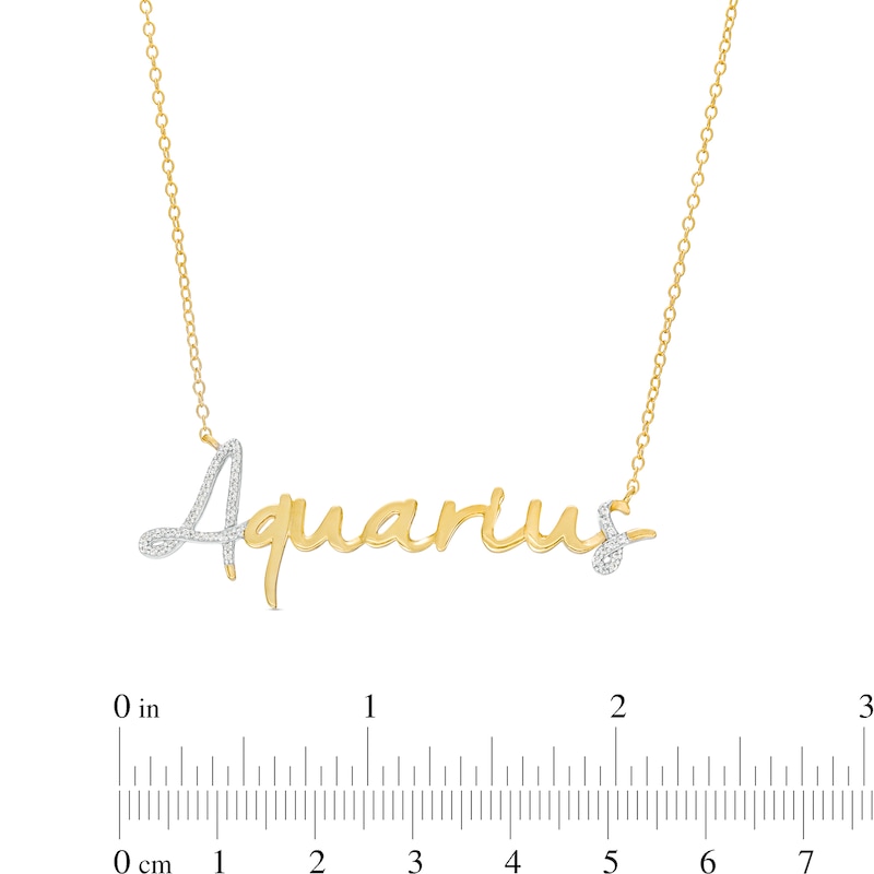 1/6 CT. T.W. Diamond "Aquarius" Script Necklace in Sterling Silver with 14K Gold Plate