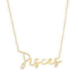 1/8 CT. T.W. Diamond &quot;Pisces&quot; Script Necklace in Sterling Silver with 14K Gold Plate