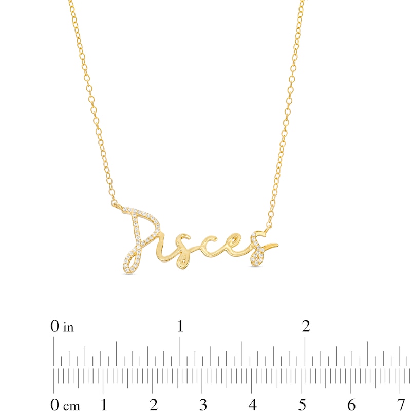 1/8 CT. T.W. Diamond "Pisces" Script Necklace in Sterling Silver with 14K Gold Plate