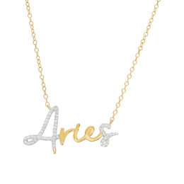 1/6 CT. T.W. Diamond &quot;Aries&quot; Script Necklace in Sterling Silver with 14K Gold Plate