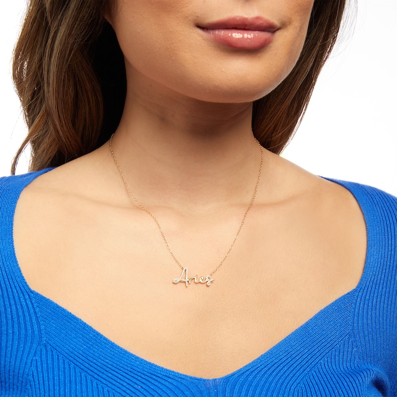 1/6 CT. T.W. Diamond "Aries" Script Necklace in Sterling Silver with 14K Gold Plate