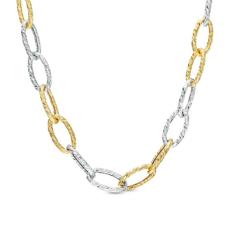 Main Image 1 of Oro Diamante™ Alternating Diamond-Cut Paper Clip Link Chain Necklace in Hollow 14K Two-Tone Gold – 18.25&quot;