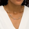 Thumbnail Image 2 of Oro Diamante™ Alternating Diamond-Cut Paper Clip Link Chain Necklace in Hollow 14K Two-Tone Gold – 18.25&quot;