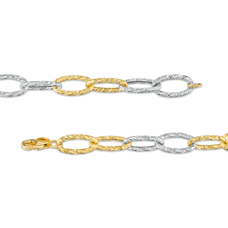 Main Image 3 of Oro Diamante™ Alternating Diamond-Cut Paper Clip Link Chain Necklace in Hollow 14K Two-Tone Gold – 18.25&quot;