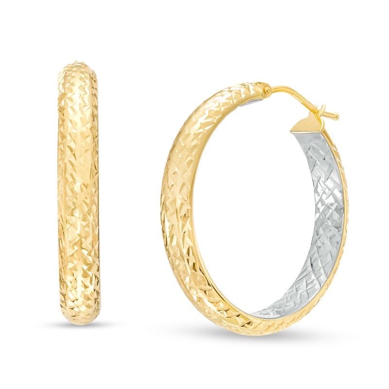 Main Image 1 of Oro Diamante™ 25.0mm Diamond-Cut Inside-Out Tube Hoop Earrings in 14K Two-Tone Gold