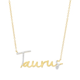 1/8 CT. T.W. Diamond &quot;Taurus&quot; Script Necklace in Sterling Silver with 14K Gold Plate