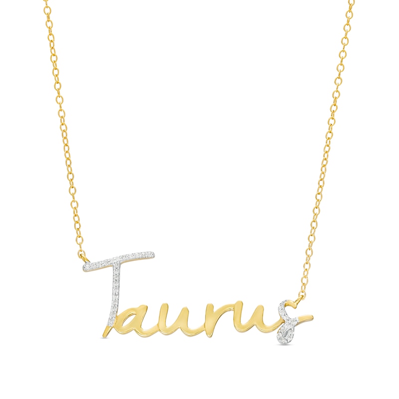 1/8 CT. T.W. Diamond "Taurus" Script Necklace in Sterling Silver with 14K Gold Plate