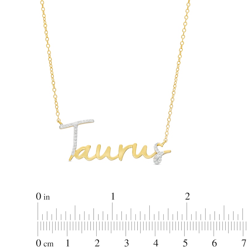 1/8 CT. T.W. Diamond "Taurus" Script Necklace in Sterling Silver with 14K Gold Plate