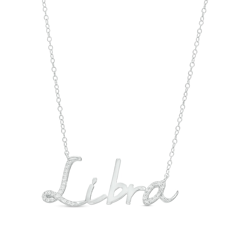 Main Image 1 of 1/6 CT. T.W. Diamond &quot;Libra&quot; Script Necklace in Sterling Silver