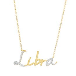 1/6 CT. T.W. Diamond &quot;Libra&quot; Script Necklace in Sterling Silver with 14K Gold Plate