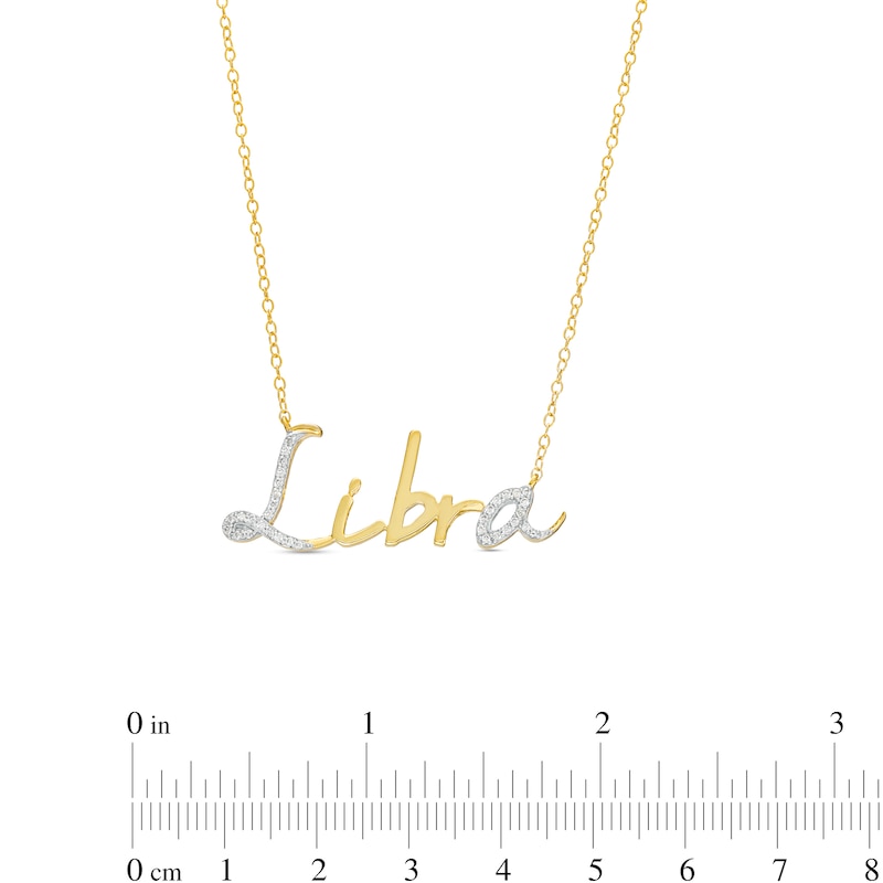 Main Image 3 of 1/6 CT. T.W. Diamond &quot;Libra&quot; Script Necklace in Sterling Silver with 14K Gold Plate