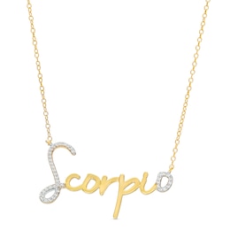 1/6 CT. T.W. Diamond &quot;Scorpio&quot; Script Necklace in Sterling Silver with 14K Gold Plate