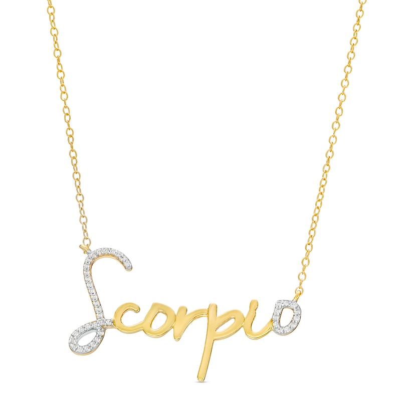 1/6 CT. T.W. Diamond "Scorpio" Script Necklace in Sterling Silver with 14K Gold Plate