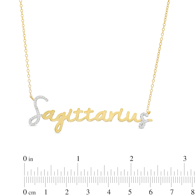 Main Image 3 of 1/6 CT. T.W. Diamond &quot;Sagittarius&quot; Script Necklace in Sterling Silver with 14K Gold Plate