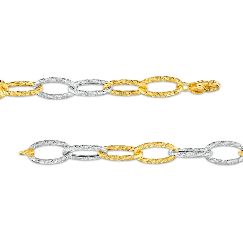 Main Image 3 of Oro Diamante™ 6.5mm Alternating Diamond-Cut Paper Clip Link Chain Bracelet in Hollow 14K Two-Tone Gold – 7.5&quot;