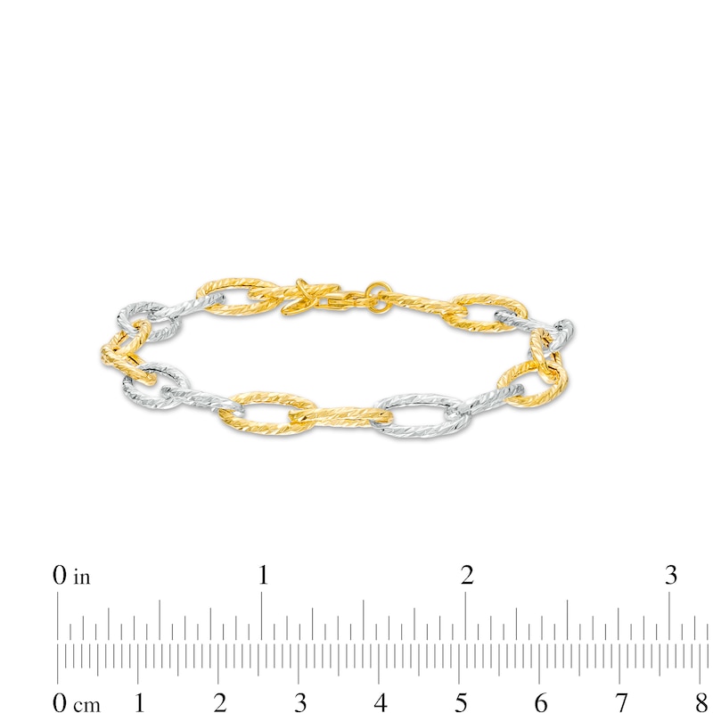 Main Image 4 of Oro Diamante™ 6.5mm Alternating Diamond-Cut Paper Clip Link Chain Bracelet in Hollow 14K Two-Tone Gold – 7.5&quot;