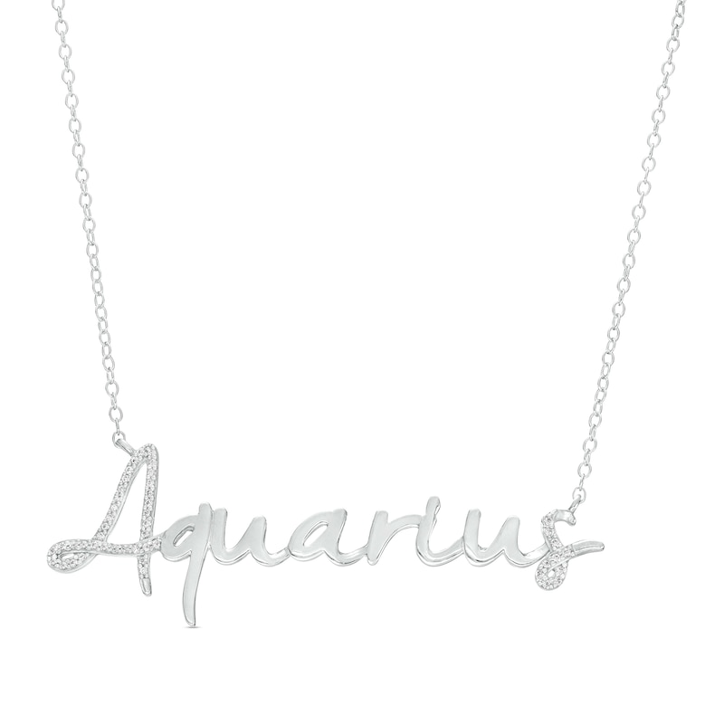 Main Image 1 of 1/6 CT. T.W. Diamond &quot;Aquarius&quot; Script Necklace in Sterling Silver