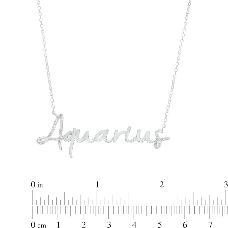 Main Image 3 of 1/6 CT. T.W. Diamond &quot;Aquarius&quot; Script Necklace in Sterling Silver