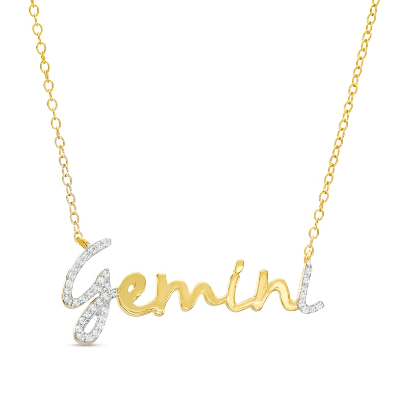 Main Image 1 of 1/6 CT. T.W. Diamond &quot;Gemini&quot; Script Necklace in Sterling Silver with 14K Gold Plate