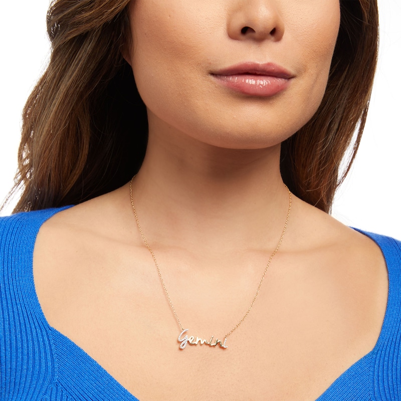 Main Image 2 of 1/6 CT. T.W. Diamond &quot;Gemini&quot; Script Necklace in Sterling Silver with 14K Gold Plate