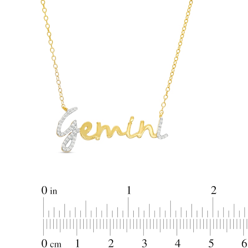 Main Image 3 of 1/6 CT. T.W. Diamond &quot;Gemini&quot; Script Necklace in Sterling Silver with 14K Gold Plate