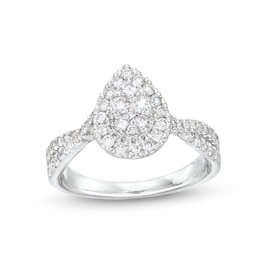 3/4 CT. T.W. Pear Multi-Diamond Frame Twist Split Shank Engagement Ring in 10K White Gold