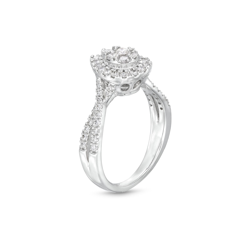 Main Image 3 of 3/4 CT. T.W. Pear Multi-Diamond Frame Twist Split Shank Engagement Ring in 10K White Gold