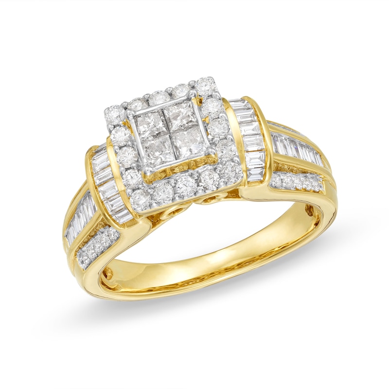 Main Image 1 of 1 CT. T.W. Quad Princess-Cut Diamond Square Frame Collar Engagement Ring in 10K Gold