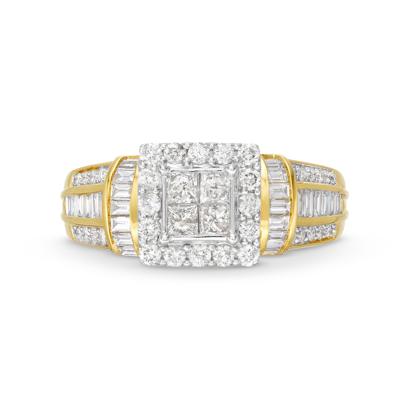 Main Image 4 of 1 CT. T.W. Quad Princess-Cut Diamond Square Frame Collar Engagement Ring in 10K Gold