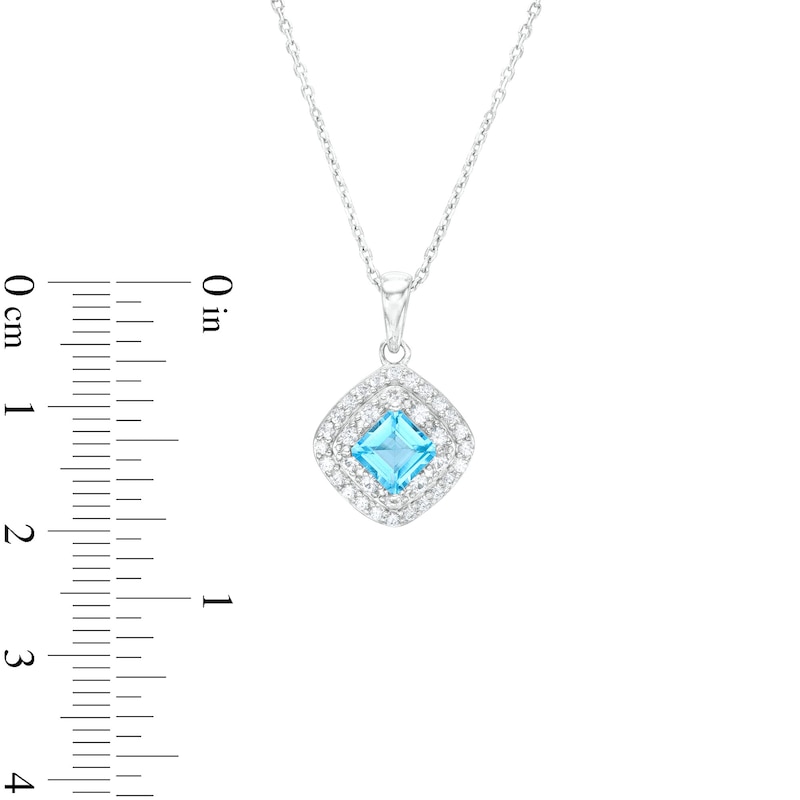 Princess-Cut Swiss Blue Topaz and White Lab-Created Sapphire Pendant, Ring and Stud Earrings Set in Sterling Silver