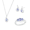 Thumbnail Image 1 of Oval Tanzanite and Diamond Accent Swirl Pendant, Ring and Stud Earrings Set in Sterling Silver