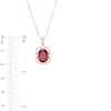 Thumbnail Image 3 of Oval Garnet and White Lab-Created Sapphire Cushion-Shaped Frame Pendant in Sterling Silver with 14K Rose Gold Plate