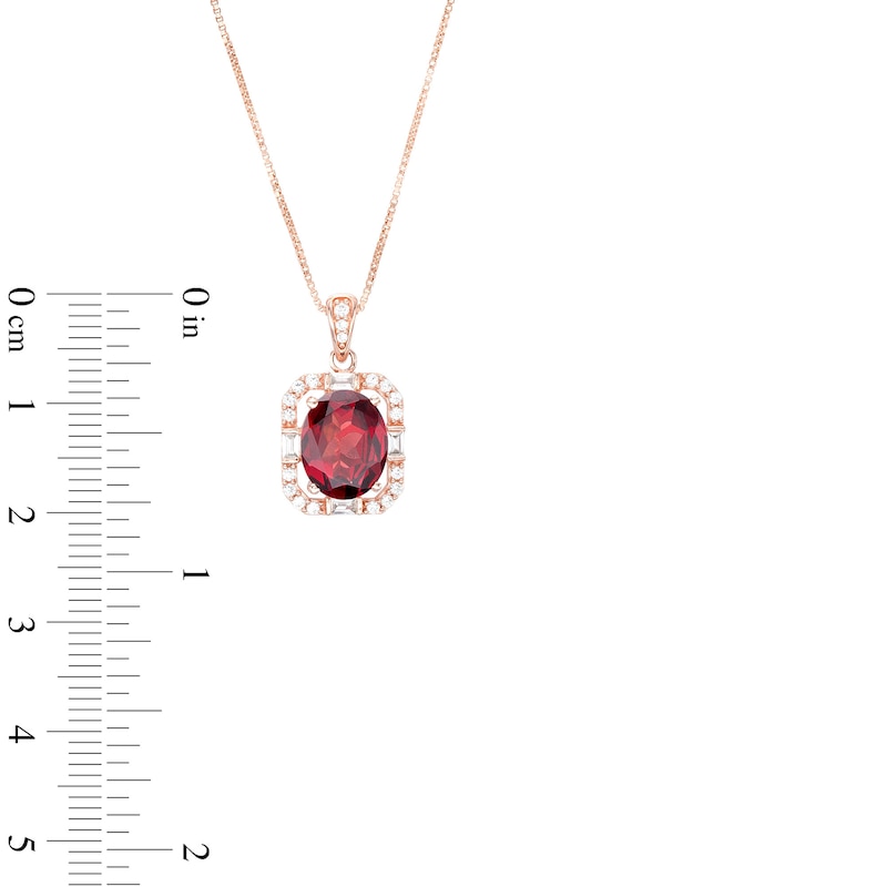 Main Image 3 of Oval Garnet and White Lab-Created Sapphire Cushion-Shaped Frame Pendant in Sterling Silver with 14K Rose Gold Plate