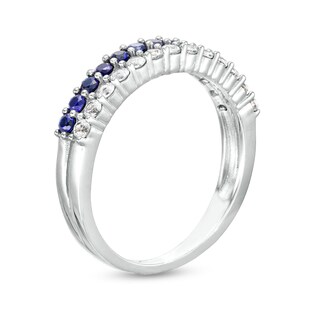 Blue and White Lab-Created Sapphire Double Row Band in Sterling Silver ...