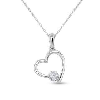 Jewelili Heart, Lock and Key Charm Pendant Toggle Necklace with Natural White Diamond in Sterling Silver 1/5 Cttw