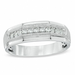 Men's 1/3 CT. T.W. Diamond Eleven Stone Squared Wedding Band in 10K White Gold