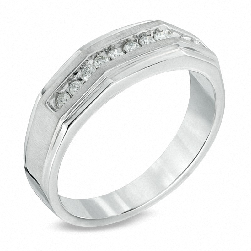 Men's 1/3 CT. T.W. Diamond Eleven Stone Squared Wedding Band in 10K White Gold