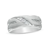 Thumbnail Image 1 of Men's 1/3 CT. T.W. Diamond Three Stone Slant Wedding Band in 10K White Gold