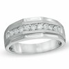 Thumbnail Image 1 of Men's 1-1/5 CT. T.W. Diamond Eleven Stone Squared Wedding Band in 10K White Gold