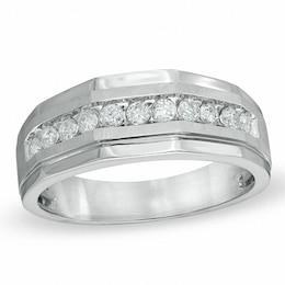 Men's 1-1/5 CT. T.W. Diamond Eleven Stone Squared Wedding Band in 10K White Gold