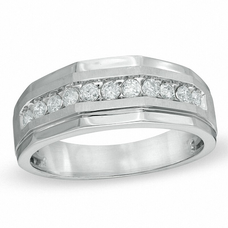 Main Image 1 of Men's 1-1/5 CT. T.W. Diamond Eleven Stone Squared Wedding Band in 10K White Gold