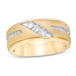 Men's 1/3 CT. T.W. Diamond Three Stone Slant Wedding Band in 10K Gold