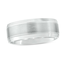 Men's 8.0mm Brushed Stepped Edge Wedding Band in 14K White Gold - Size 10