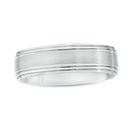 Men's 6.0mm Brushed Stepped Edge Wedding Band in 14K White Gold - Size 10