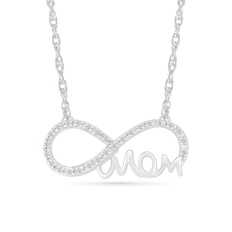 Main Image 1 of 1/10 CT. T.W. Diamond &quot;Mom&quot; Infinity Loop Necklace in Sterling Silver