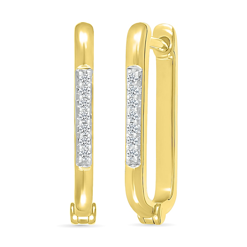 Main Image 1 of 1/15 CT. T.W. Diamond Rectangular Hoop Earrings in Sterling Silver with 18K Gold Plate