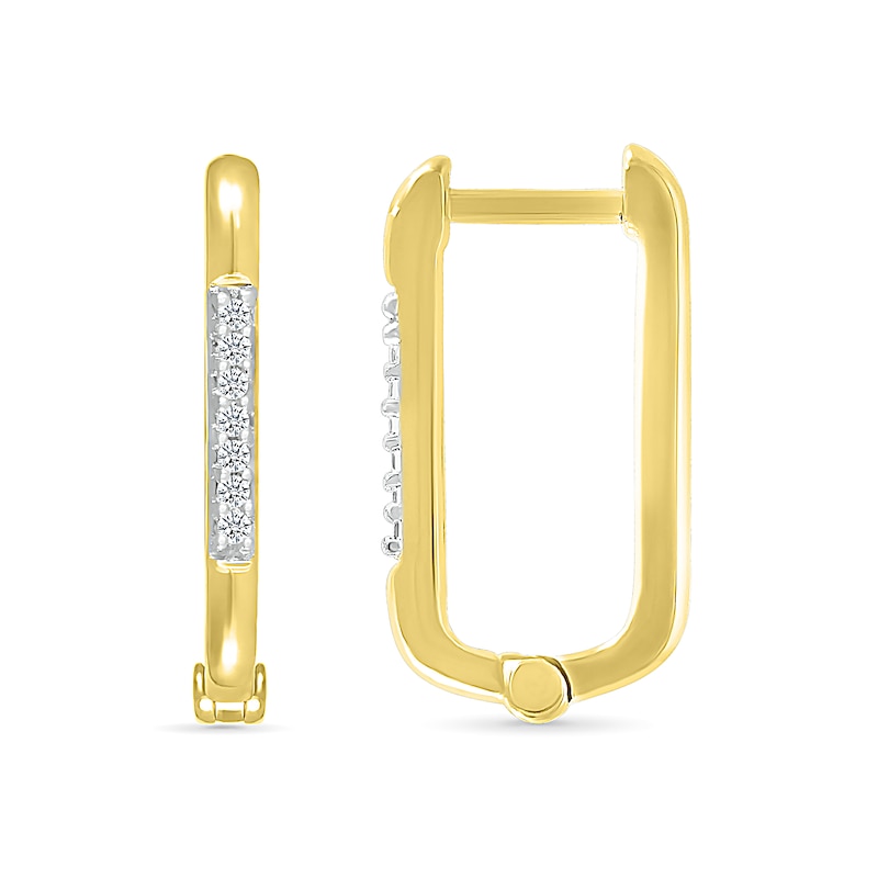 Main Image 2 of 1/15 CT. T.W. Diamond Rectangular Hoop Earrings in Sterling Silver with 18K Gold Plate