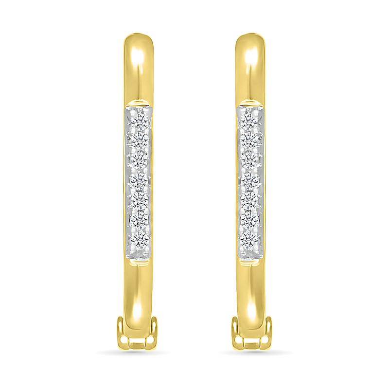 Main Image 3 of 1/15 CT. T.W. Diamond Rectangular Hoop Earrings in Sterling Silver with 18K Gold Plate