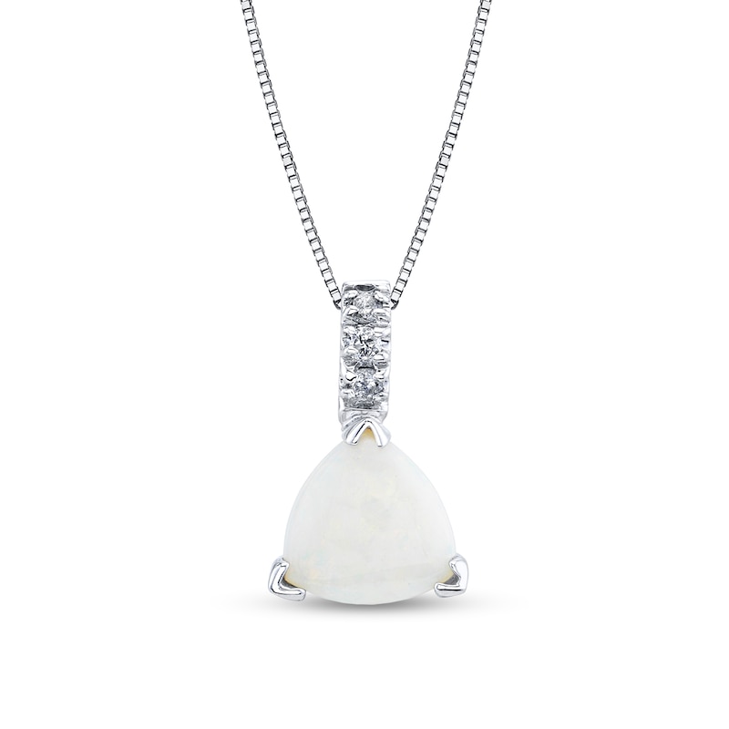 Main Image 1 of 10.0mm Trillion-Cut Opal and 1/10 CT. T.W Diamond Pendant in 14K White Gold