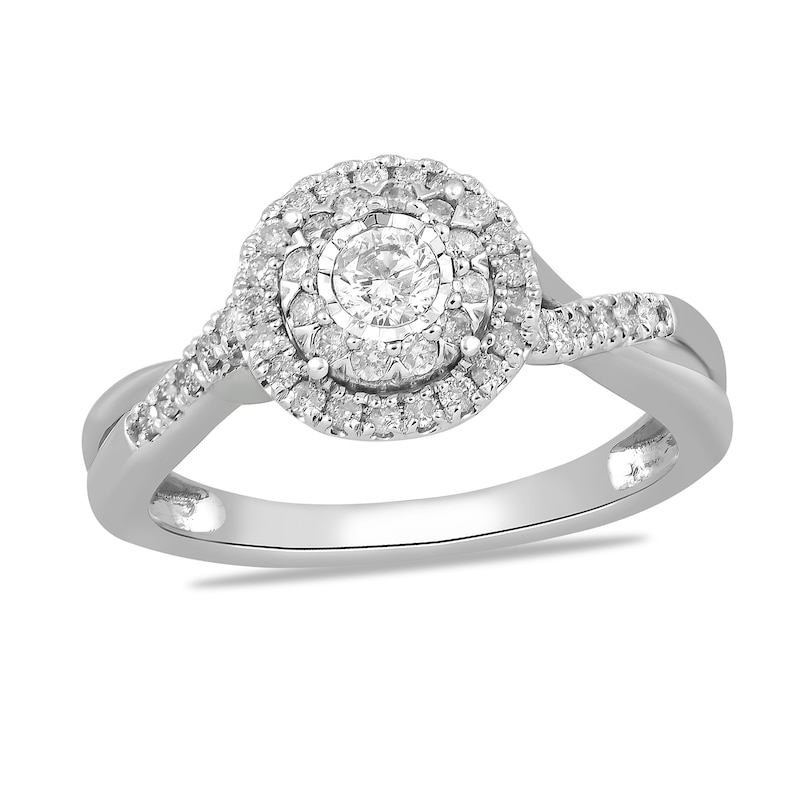 Main Image 1 of 1/2 CT. T.W. Diamond Double Frame Twist Shank Engagement Ring in 10K White Gold